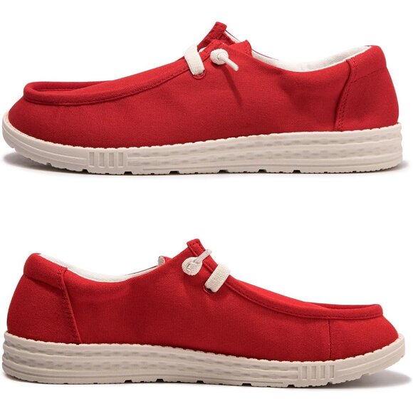 Women's V-Red Fashion Casual Walking Canvas Low Top Flats  Sneakers Shoes - Picture 2 of 5